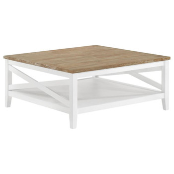 Maisy - Square Wooden Coffee Table With Shelf - Brown And White