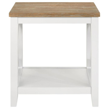 Maisy - Square Wooden End Table With Shelf - Brown And White