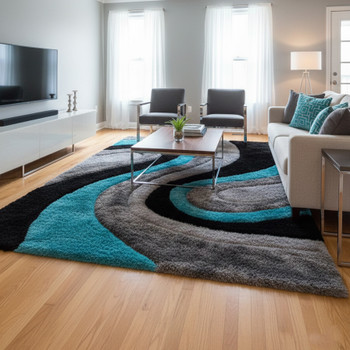 GURKAN Blue Multi 5' x 8' Shaggy 3D Area Rug