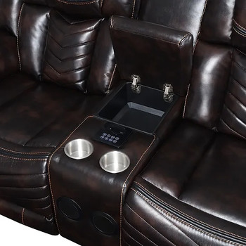 VIVO Brown 3 Piece Livingroom with Bluetooth Speakers & LED Lighting