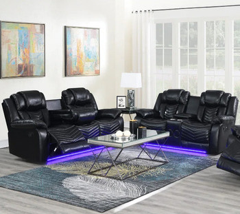 VIVO Black 3 Piece Livingroom with Bluetooth Speakers & LED Lighting