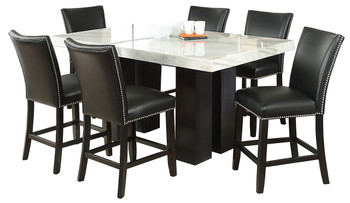 NUBIA White Marble & Black Chairs 7 Piece Rectangular Counter Height Set