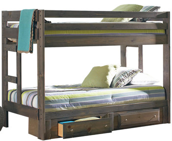 CHUCK Smoke Twin Bunkbed with Under Drawers