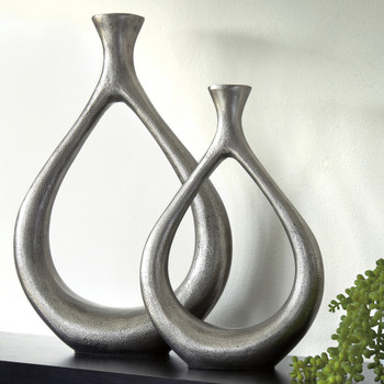 AMARE Silver Metal 19" Height Vase Pair