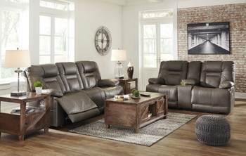 WESLEY Gray 100% Top-Grain Leather Reclining Livingroom with Adjustable Lumbar and Headrests