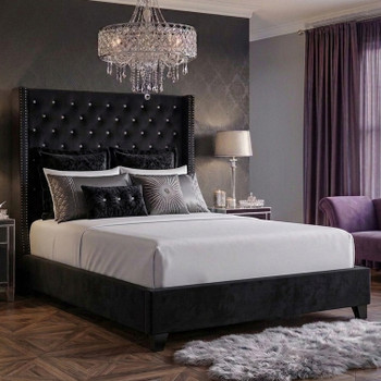 ELEINA Black Velvet 72" Height Bed
