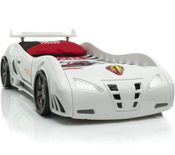 COUPE White Lighted Race Car Bed