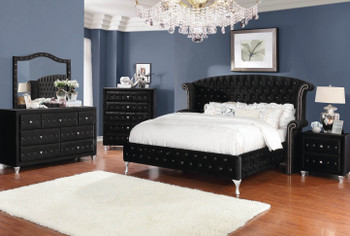 QUINTON Black Velvet Bedroom Set with Armrest Bed