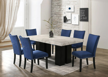 Clarice Blue Faux Marble 7 Piece Dining Set