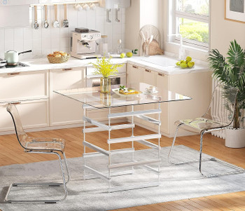 EMINE Clear & Chrome 3 Piece Counter Height Set