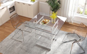 EMINE Clear & Chrome 3 Piece Counter Height Set