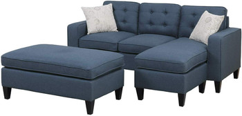 PETRE Blue 81" Wide Reversible Sectional and Ottoman