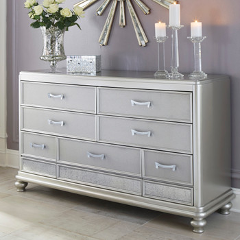 ELENA Silver 65" Wide Luxury Dresser