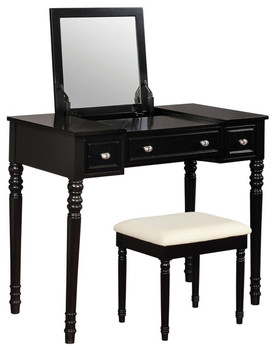 CALDER Black 36" Wide Lift-Top Mirror Vanity with Stool