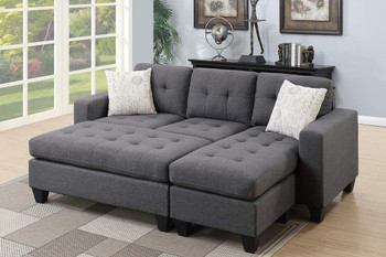 Bloomington Blue-Grey Linen-Like Sectional With Ottoman