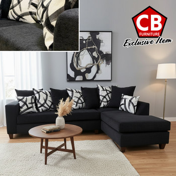 BAYRON Black Chenille 107" x 80" Sectional