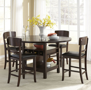 MANNA Espresso 5 Piece Round to Square Counter Height Set with Lazy-Susan