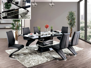 PLEXTON Glossy Black 7 Piece Dining Set