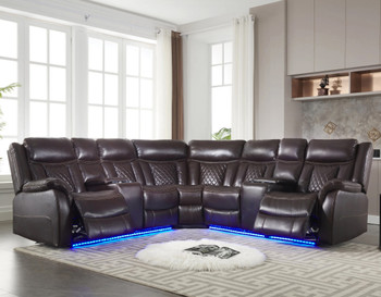 CARLILE Brown 115" Wide Reclining Sectional with LED's