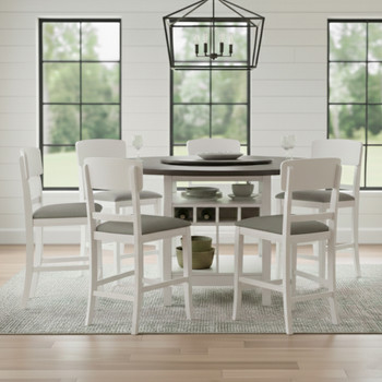 MANNA White & Gray 7 Piece Counter Height Set with Lazy-Susan