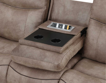 SNIDER Brown 88" Wide Reclining Sofa with Drop-Down Table