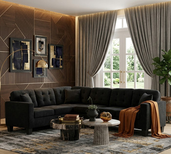 KAVALA Black Water-Resistant Fabric 107" x 84" Reversible Sectional