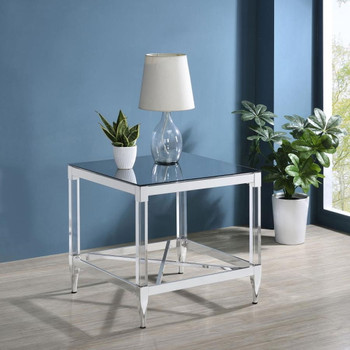 Lindley - Square End Table With Acrylic Legs And Tempered Mirror Top - Chrome