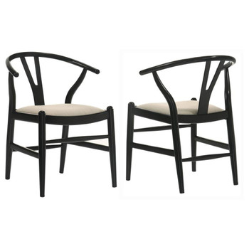 Cortona - Danish Y-Shaped Back Wishbone Dining Side Chair (Set of 2) - Black And Beige