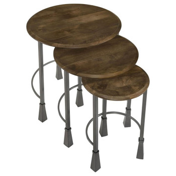 Deja - 3 Piece Round Nesting Table - Natural And Gunmetal