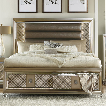 SATTEVA Champagne Gold Storage Bed with Lighting