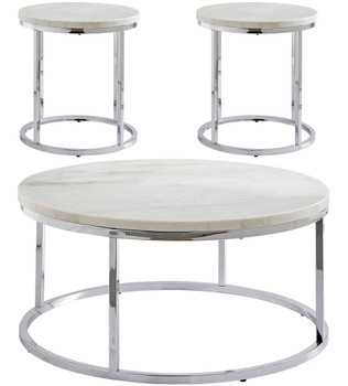 WESTFORK White Marble 3 Piece Table Set