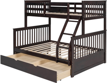 BRETT Dark Brown Twin over Full Bunk Bed with Trundle/Sorage