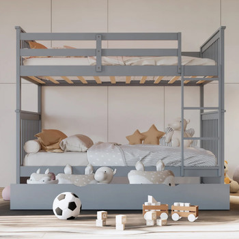 BRETT Gray Full over Full Bunk Bed with Trundle/Sorage