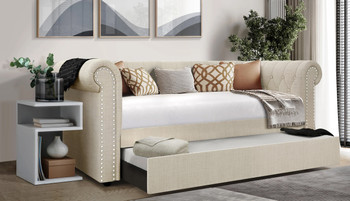 KALMIA Beige Linen Daybed with Trundle