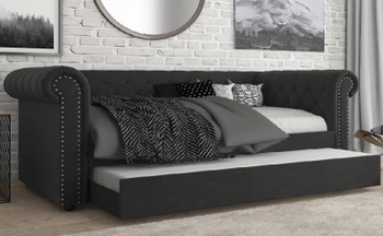 KALMIA Black Velvet Daybed with Trundle