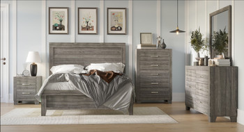 Tao Gray 5PC Bedroom Set, Bed, Nightstand, Dresser, Mirror & Chest