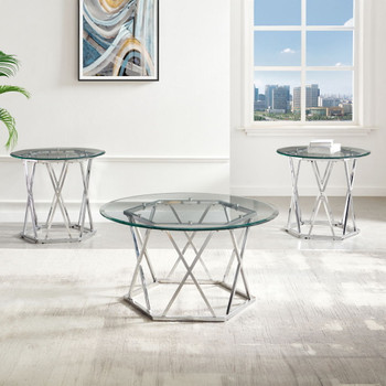 Escondido - 3 Piece Glass Top Table Set - Silver