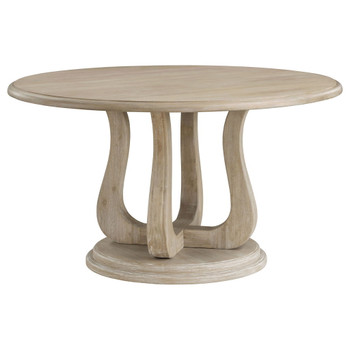 Trofello - Round Dining Table With Curved Pedestal Base - White Washed