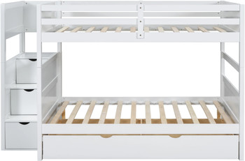 CORTNEY White Full over Full Bunk Bed with Trundle/Sorage