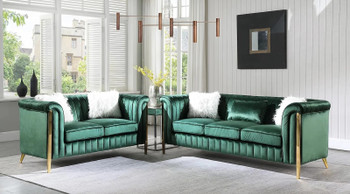 EZBETT Green Velvet & Gold Sofa & Loveseat