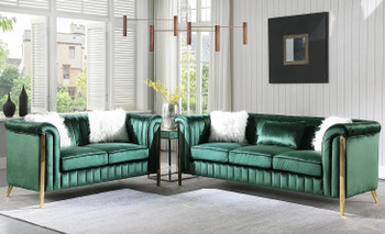 EZBETT Green Velvet & Gold Sofa & Loveseat