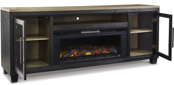 TOLAR Black 83" Wide TV Stand with Fireplace & Bluetooth Speakers
