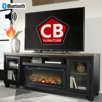 TOLAR Black 83" Wide TV Stand with Fireplace & Bluetooth Speakers