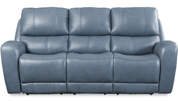 VINOVO Blue 100% Top-Grain Leather Power Reclining Livingroom with Adjustable Headrests
