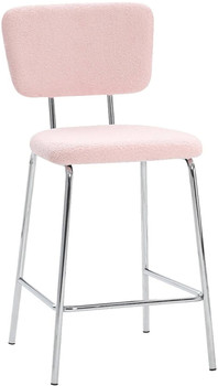 ELMWAY Pink Boucle/Sherpa 19" Wide Counter Height Bar Chair