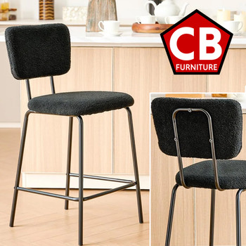 ELMWAY Black Boucle/Sherpa 19" Wide Counter Height Bar Chair