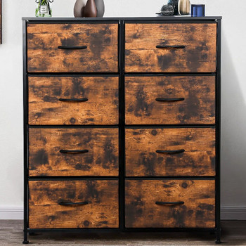 YESENIA Rustic Oak 35" Wide by 47" Tall 8-Drawer Dresser Chest (RTA)