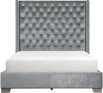 ELEINA Gray Velvet Bed