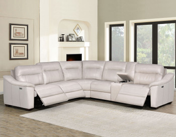 YASIEL Top-Grain Cream Leather Power Sectional with USB
