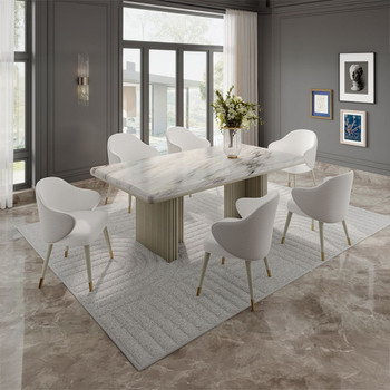 Charity - Dining Table - Natural Marble Top & Gray Oak